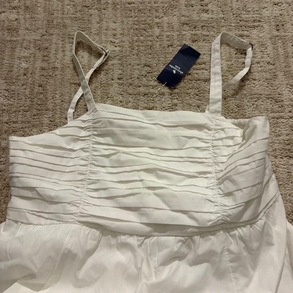 Abercrombie girls white ruched cotton blend poplin sleeveless dress BNWT